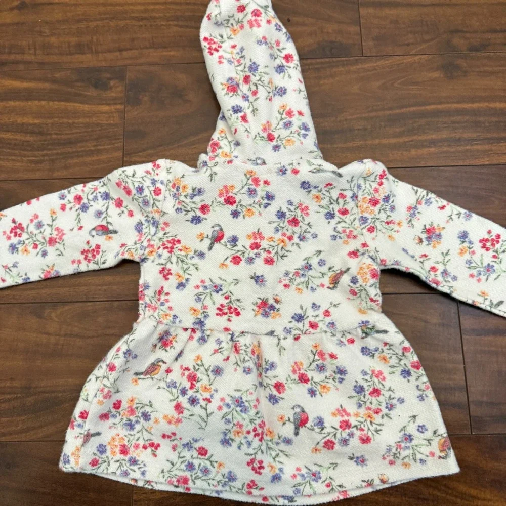 Carters Baby Girls Floral Bird Hooded Smocked Sweatshirt 12Months Long Sleeve
